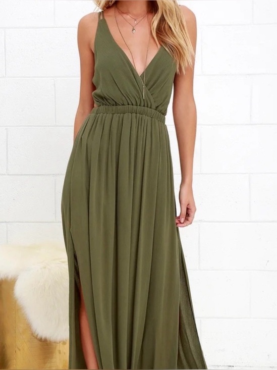 Lulus Dresses & Skirts - Lulus Lost in Paradise Olive Green Maxi Crepe Dress Size Small